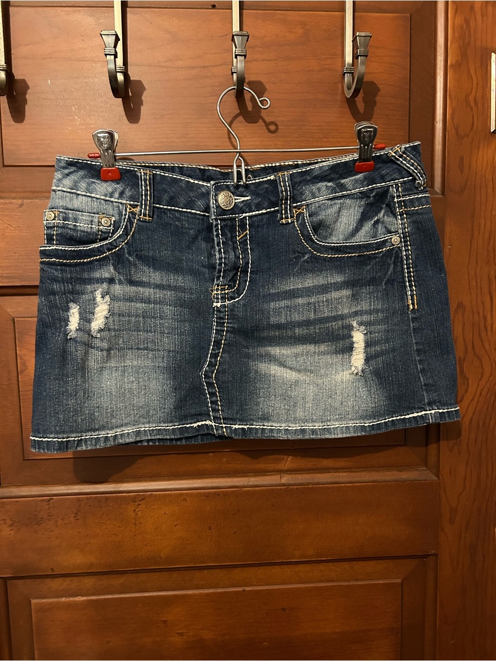 Amethyst Jeans Distressed Dark Blue Denim Mini Skirt